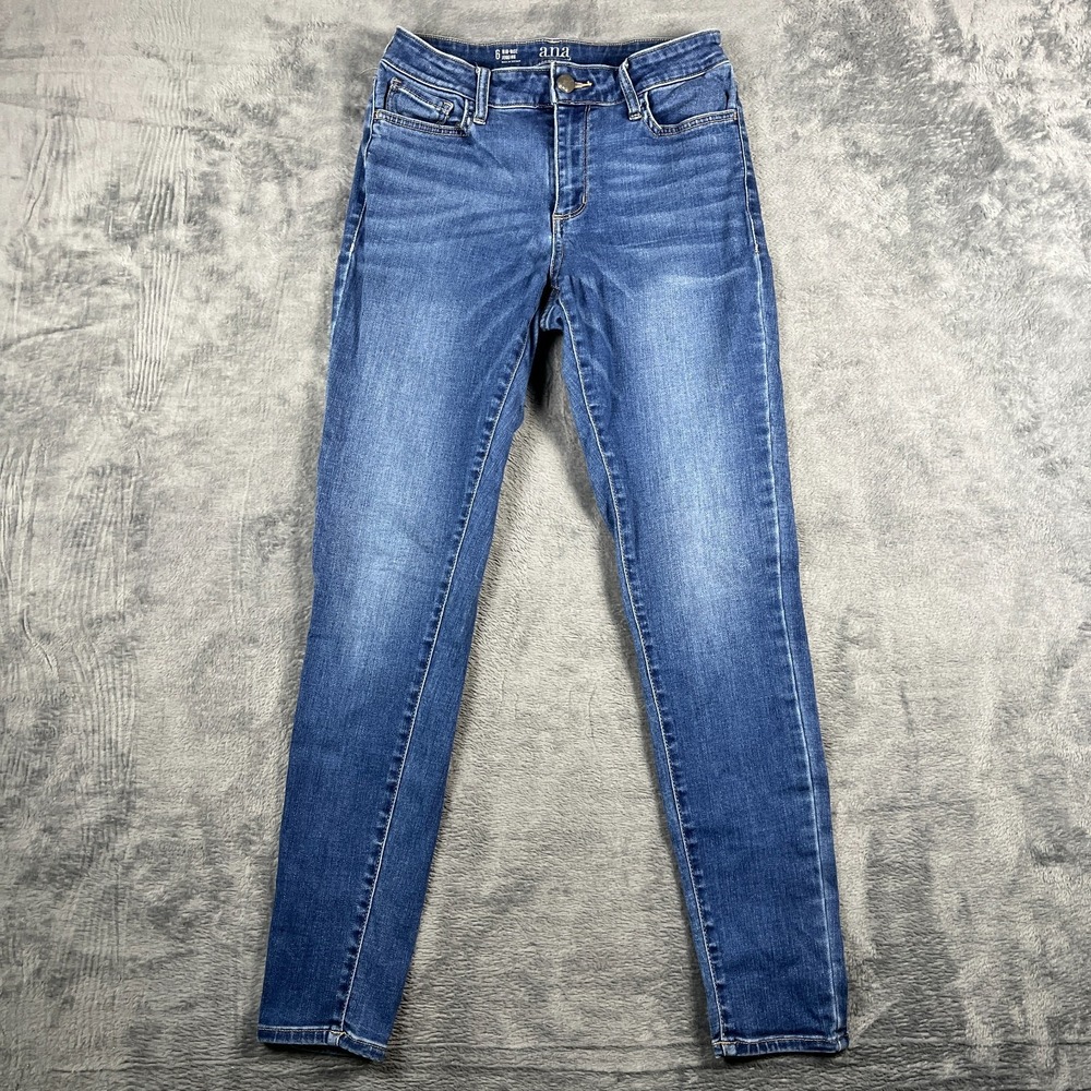 A.N.A Jegging Jeans Womens 6 Blue Whiskered Denim Stretch Skinny Leg Mid Rise